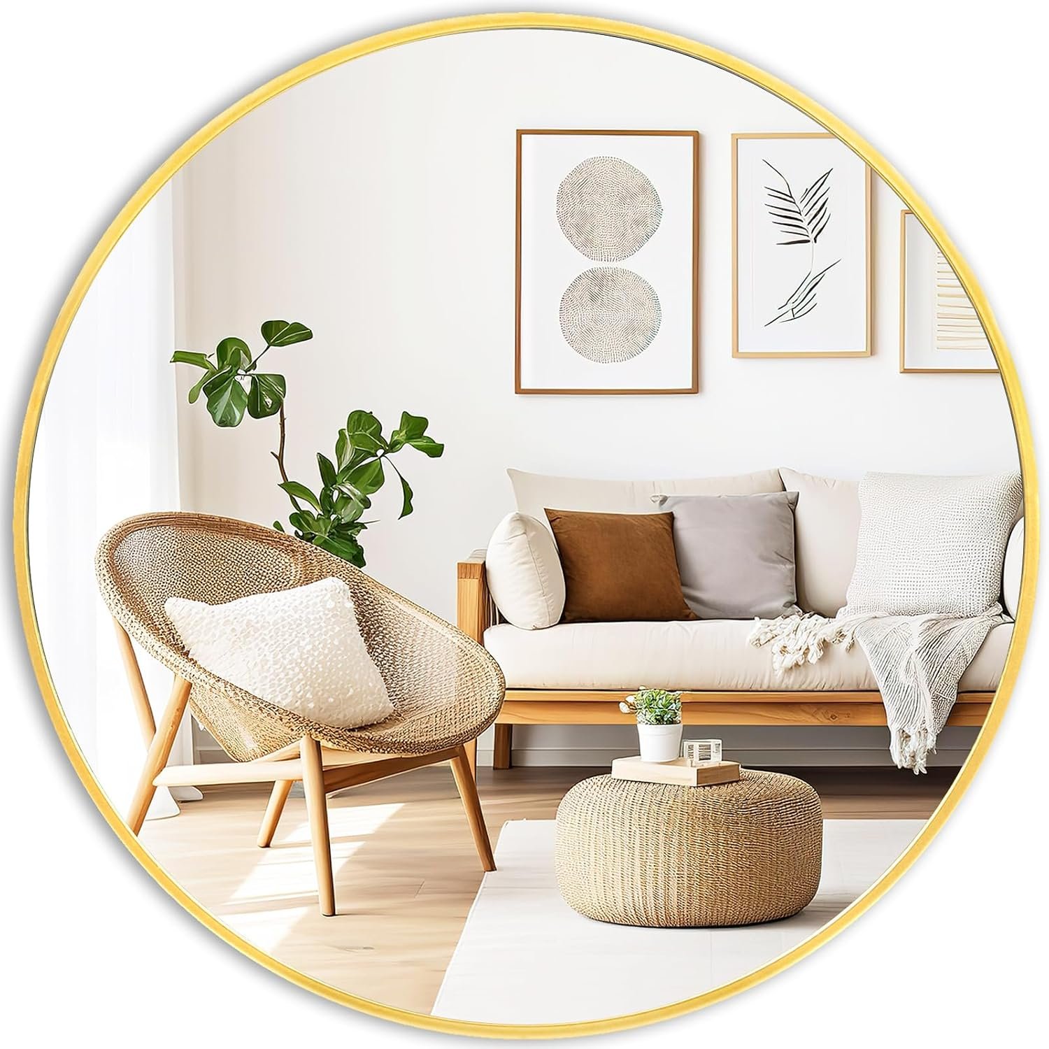 Fabuday Round Gold Mirror for Wall – 20 Inch Circle Mirror for Bathroom, Living Room Decor, Metal Golden Framed Small Circular Mirror