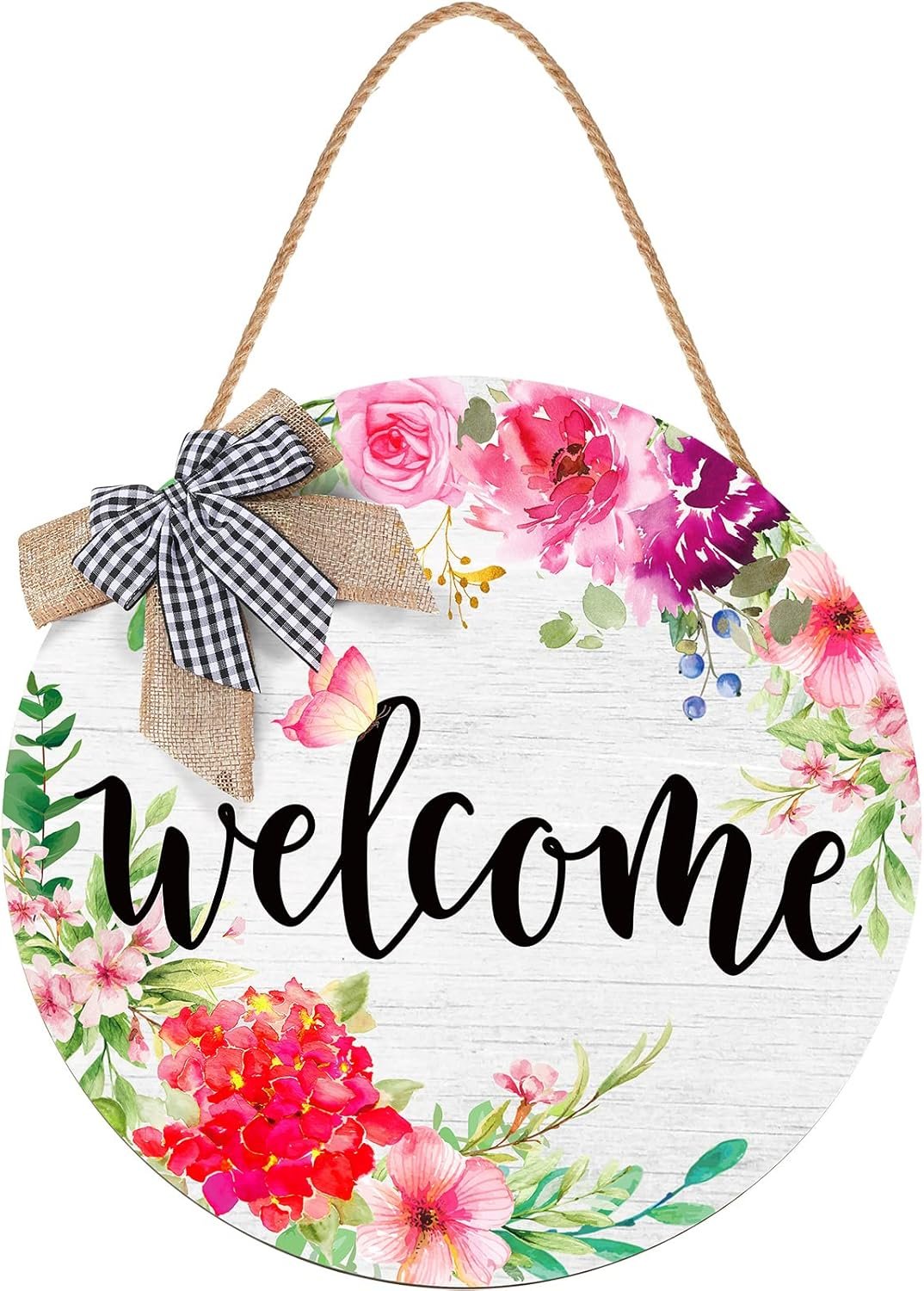 Yookeer Welcome Signs for Front Door Spring Decorations Farmhouse Wreaths Door Hanger Rustic Wooden Welcome Flower Hanging Wall Porch Indoor Home Decor for Spring Summer Seasons Holiday