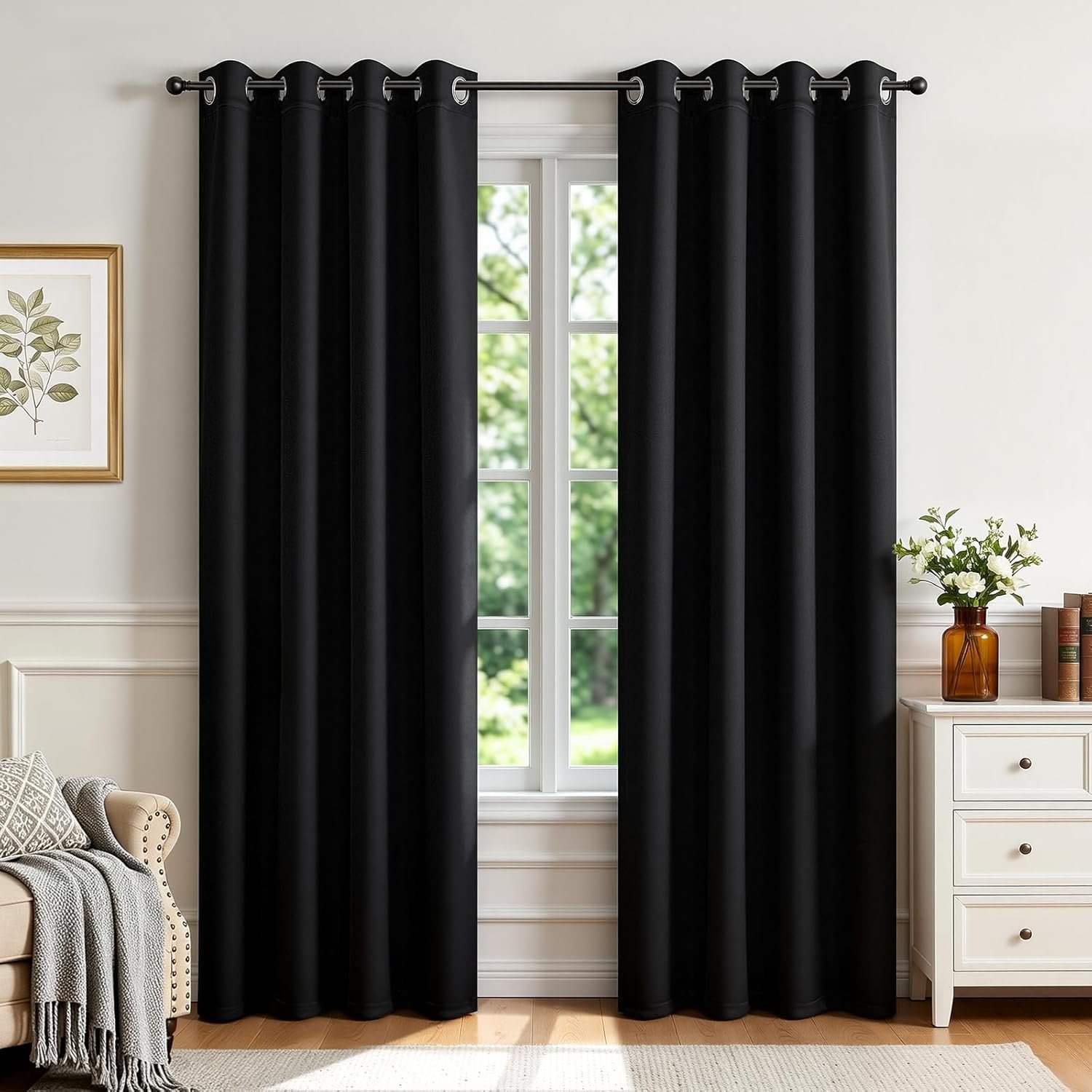 Joydeco Blackout Curtains for Bedroom,Black Out Curtains 84 Inch Long, Black Drapes with Grommets, Noise Reducing Energy Saving Thermal Insulated & Wrinkle-Free Drapes for Living Room, 2 Panels