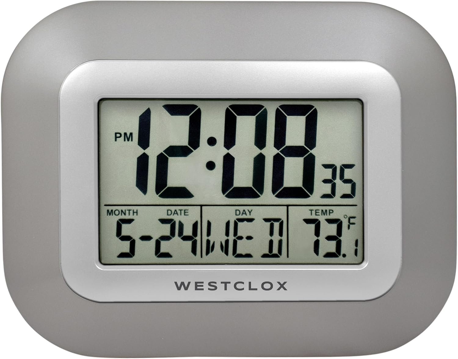 Westclox Large Digital Wall Clock with Date, Day & Temperature – Battery Operated Digital Clock with Alarm & Snooze, 12/24 Hour Display, Stylish Wall or Desk Clock for Home, Office & Bedroom (Gray)
