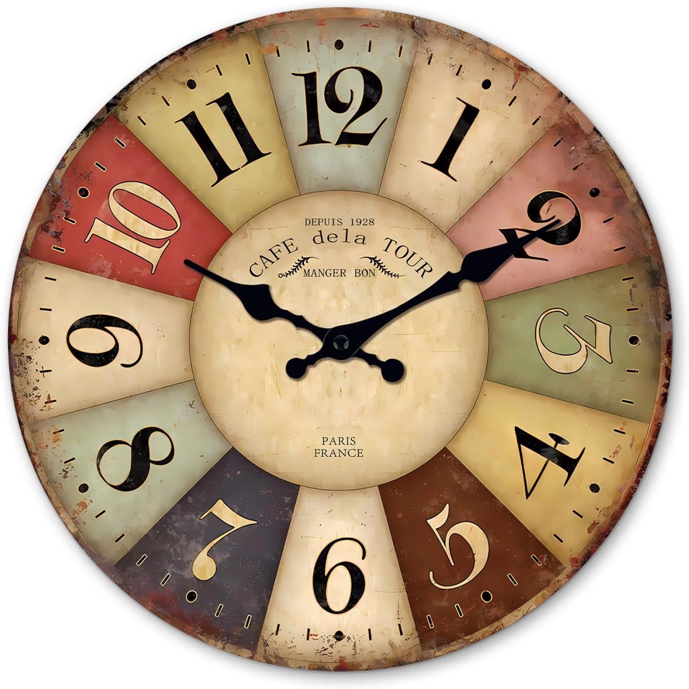 Farmhouse Wooden Wall Clocks Battery Operated 10 Inch Rustic Decorative Wall Clock for Living Room Kitchen Bedroom Small Colorful Silent Wall Clock Non Ticking (No Solid Wood,It is with MDF Material)
