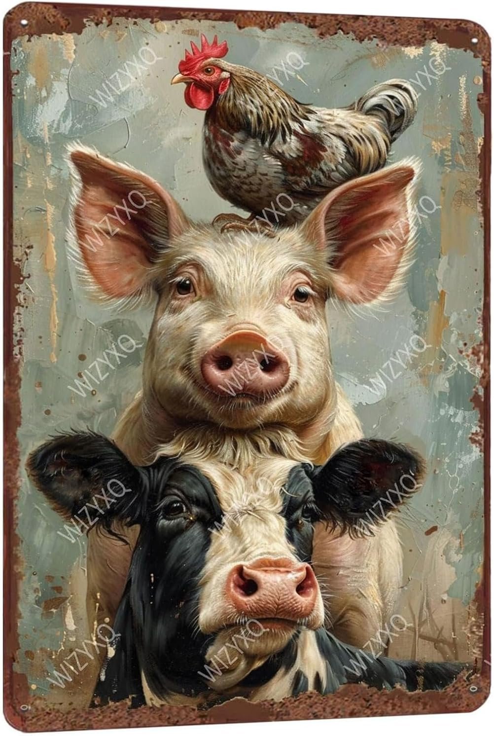 Metal Signs A Pig Cow Chicken Vintage Tin Sign for Home Office Kitchen Bar Cafe Garden Farmhouse Chicken Coop Wall Decor 12×8 Inch