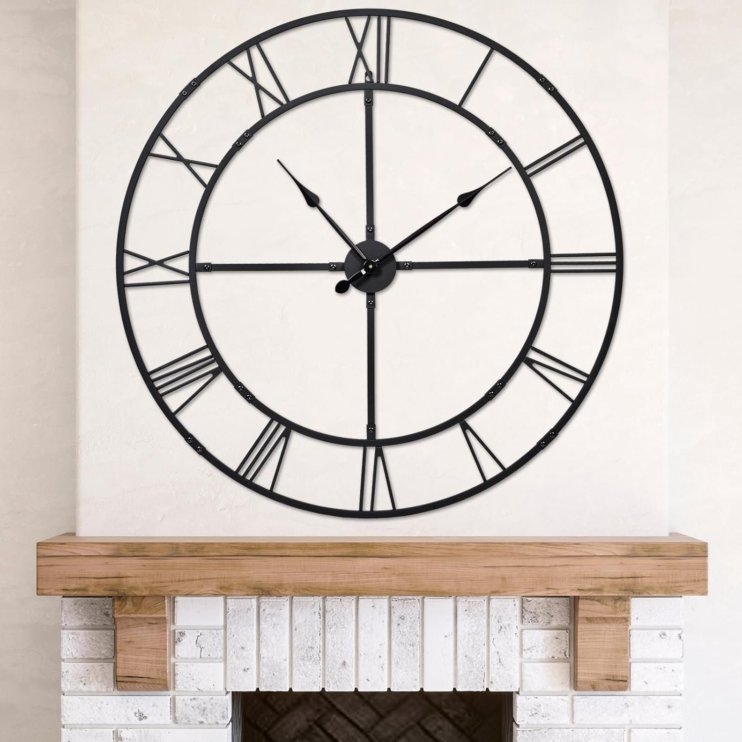 31.5 Inch Large Wall Clock for Living Room Decor – Easy-Assembly (KD) Silent Non-Ticking Modern Farmhouse Wall Clock, Oversized Decorative Metal Roman Numeral Clock