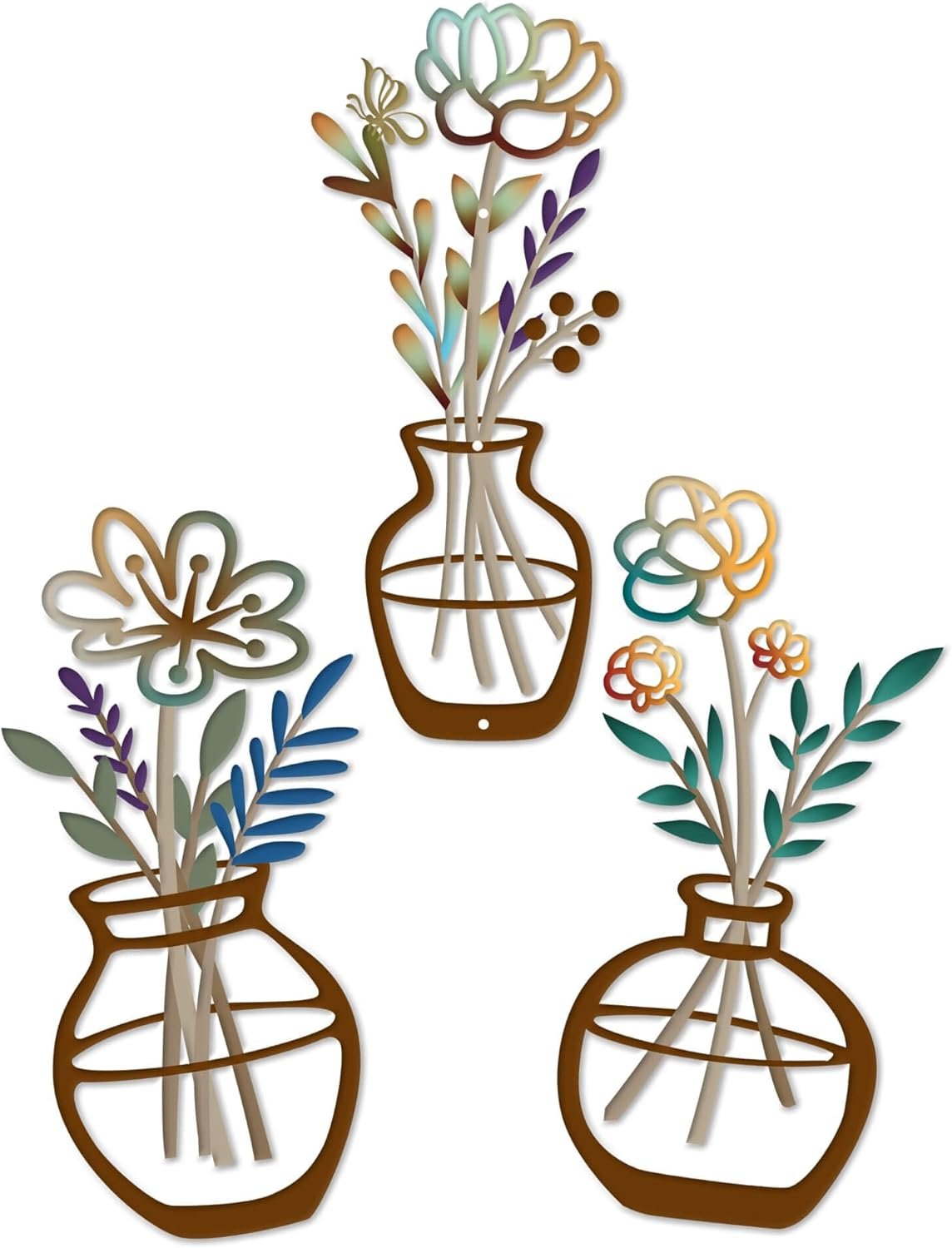 3 Piece Metal Flower Wall Decor Set – Rustic Colorful Flowers Wall Art with Butterfly and Berries, Farmhouse Metal Wall Art for Bathroom, Kitchen, Living Room, Bedroom – Modern Home Decorations Walls Hanging Sculptures Housewarming Gift