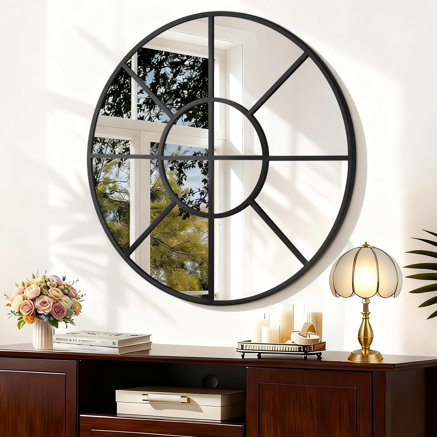 Black Circle Mirror,Metal Framed Wall Mounted Mirror Round Modern Decorative Mirror for Living Room Bedroom Entryway, 20 Inch Decor