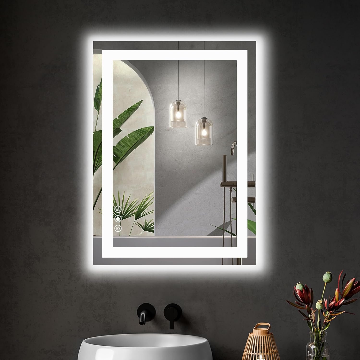 Sweetcrispy 20.1″x28.1″ Smart Anti-Fog LED Bathroom Mirror | with Front Light & Backlit, 3 Color Temperatures, Dimmable, Memory Function, Rectangle Modern Vanity Mirror