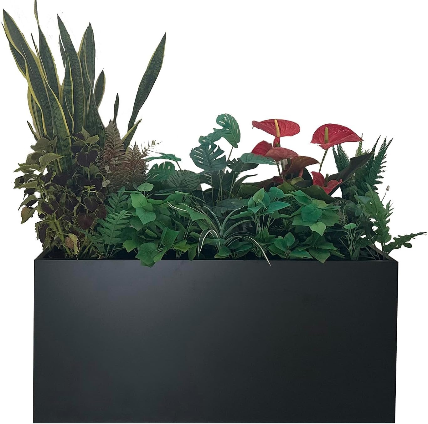 40″ L x 16″ W x 18″ H Metal Large Rectangular Planter – Long Planter Box for Outdoor Patio/Porch Planter Boxes Outdoor Modern Design for Plants, Flowers, Garden,Spliced Flower Pot (Black)