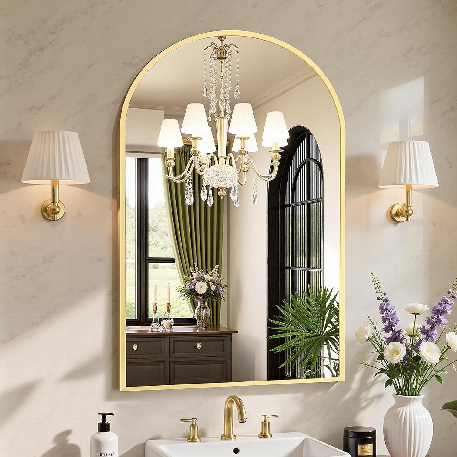 Sweetcrispy 24″x36″ Arched Gold Bathroom Mirrors for Wall, Bathroom Mirrors for Over Sink, Metal Framed with HD Shatter-Proof Glass for Entryway, Living Room, Bedroom, Home Decor