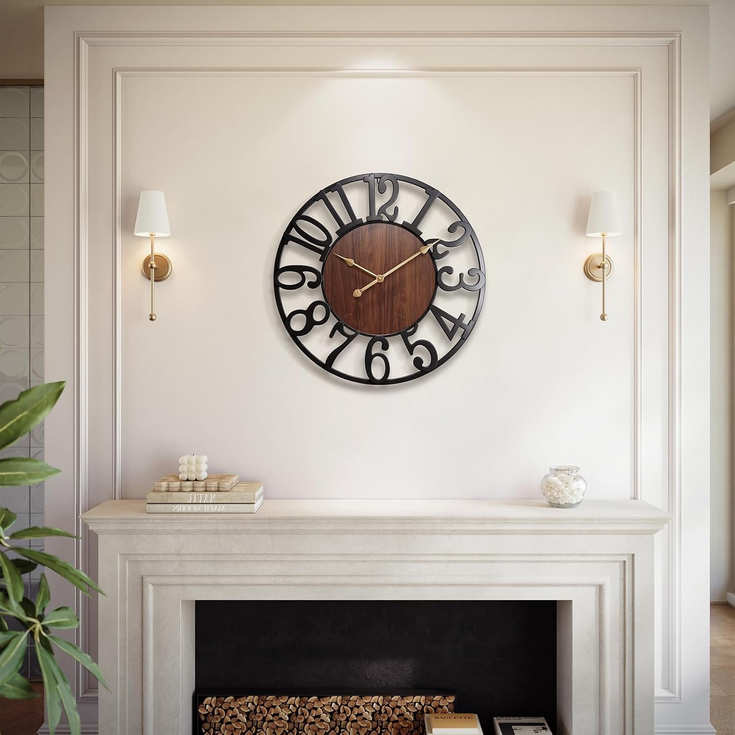 Vantic 24 Inch Large Wall Clock, Arabic Numeral Wood Oversized Wall Clocks for Living Room Decor, Farmhouse, Bedroom and Kitchen, Completely Silent, Non Ticking, Battery Operated
