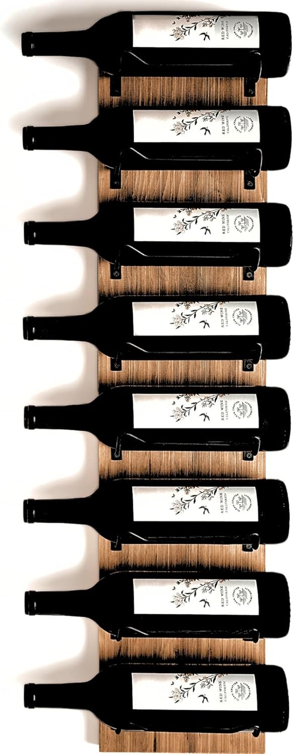 Blue River Goods Wine Rack Wall Mounted | Wooden Wall Wine Rack with 8 Bottle Storage and Matte Black Brackets | Wine Wall Rack with Rustic Finish | Perfect for Small Spaces