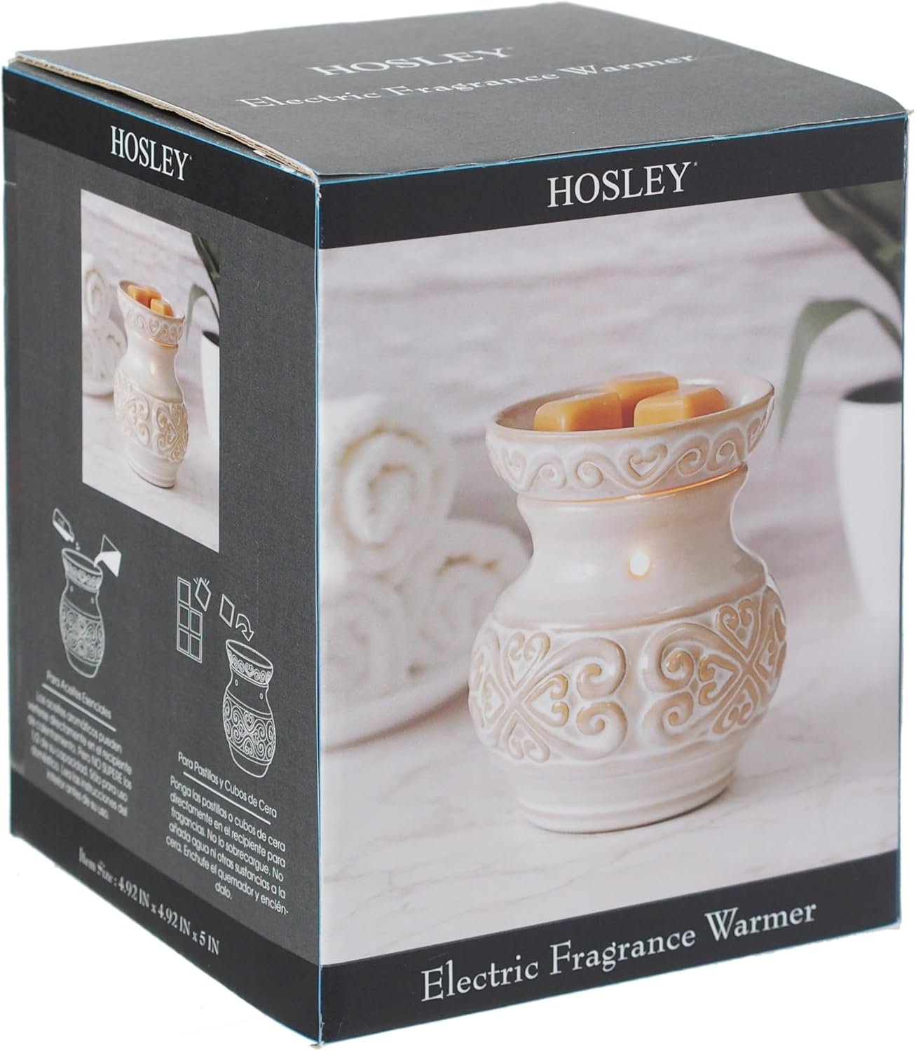 Hosley 5 High Cream Ceramic Electric Warmer. Ideal Gift for Wedding Spa Aromatherapy. Use with Wax Melts Cubes and Fragrance Oils.