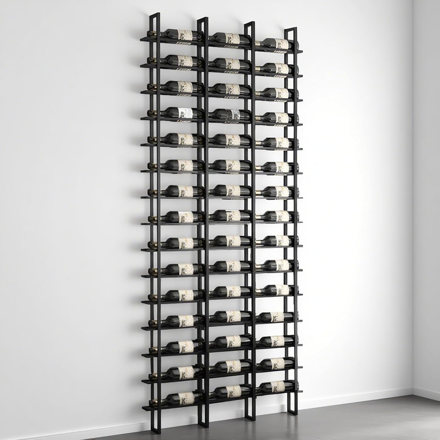 Large Wall Mount Wine Rack, 16 Tier 48 Bottle Wine Storage Organizer Display Holder, Metal Liquor Display for Wine Cellars, Home Bars, Kitchens, and Dining Rooms