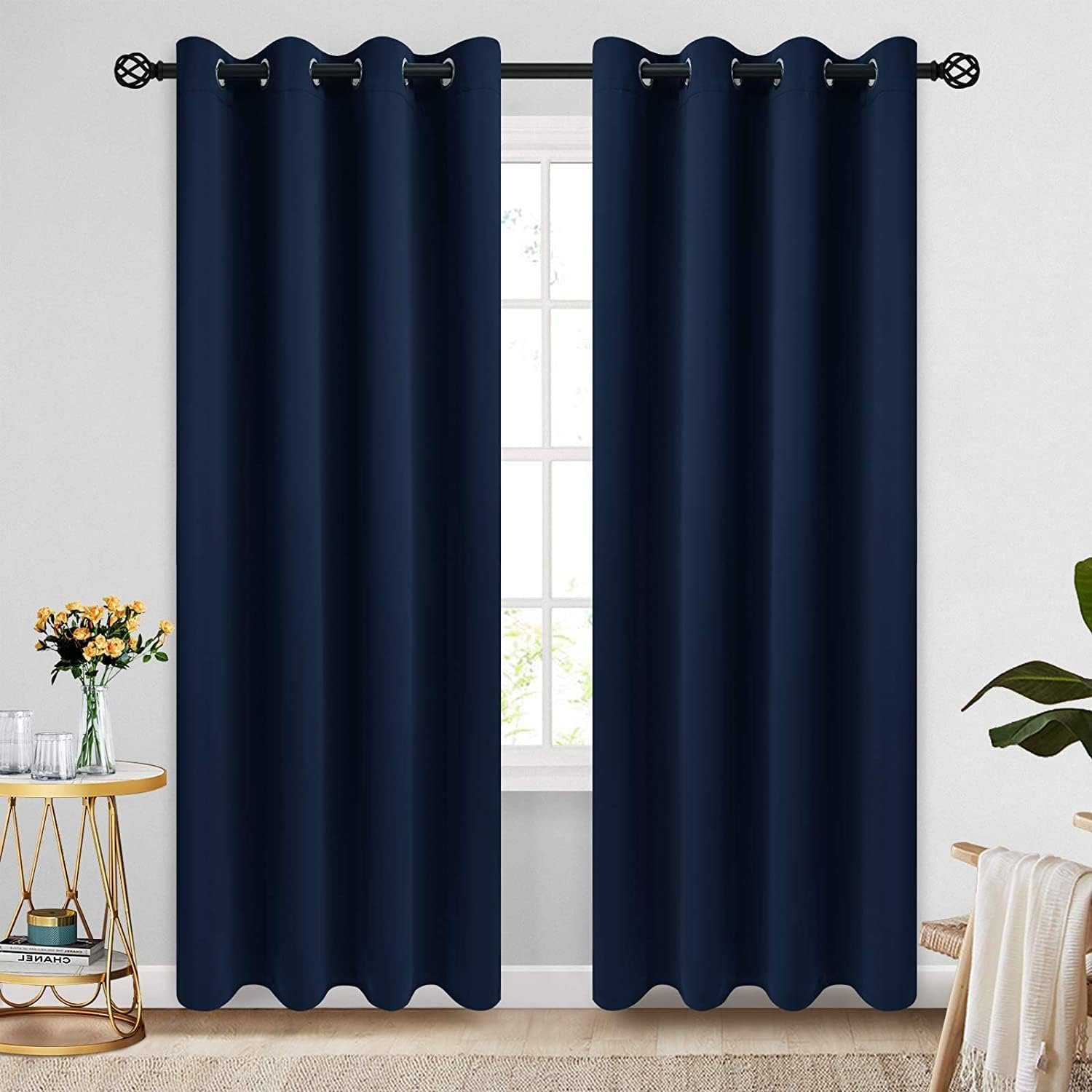 COSVIYA Grommet Blackout Room Darkening Navy Blue Curtains 84 inch Length 2 Panels,Thick Polyester Light Blocking Insulated Thermal Window Curtain Drapes for Bedroom/Living Room,52×84 inches