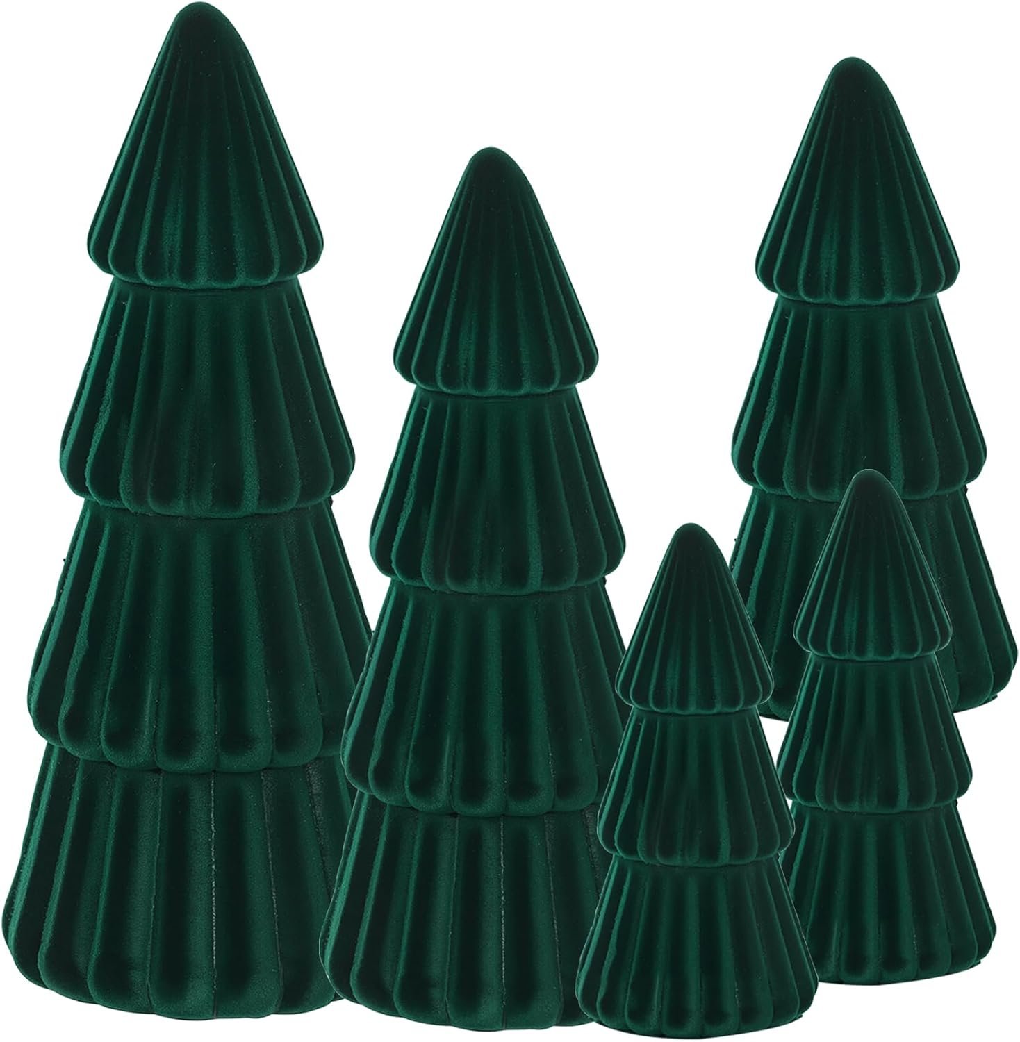 Green Christmas Decorations- Set of 5 Velvet Christmas Trees – Tabletop Green Christmas Tree Xmas Centerpiece Decor for Table Mantel Home Decor