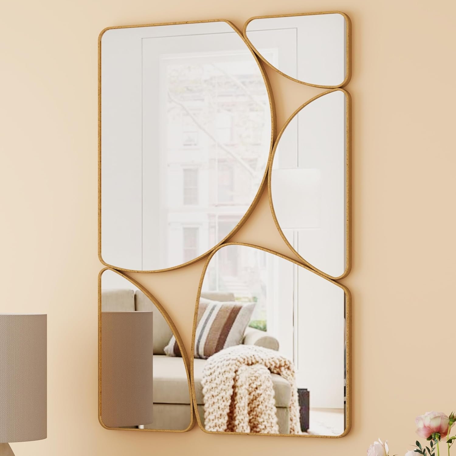 SHYFOY Antique Gold Mirror Wall Decorative, 35.4×23.6 Oblong Odd Mirrors Accent Abstract Mirror for Living Room Fireplace Bedroom Entryway