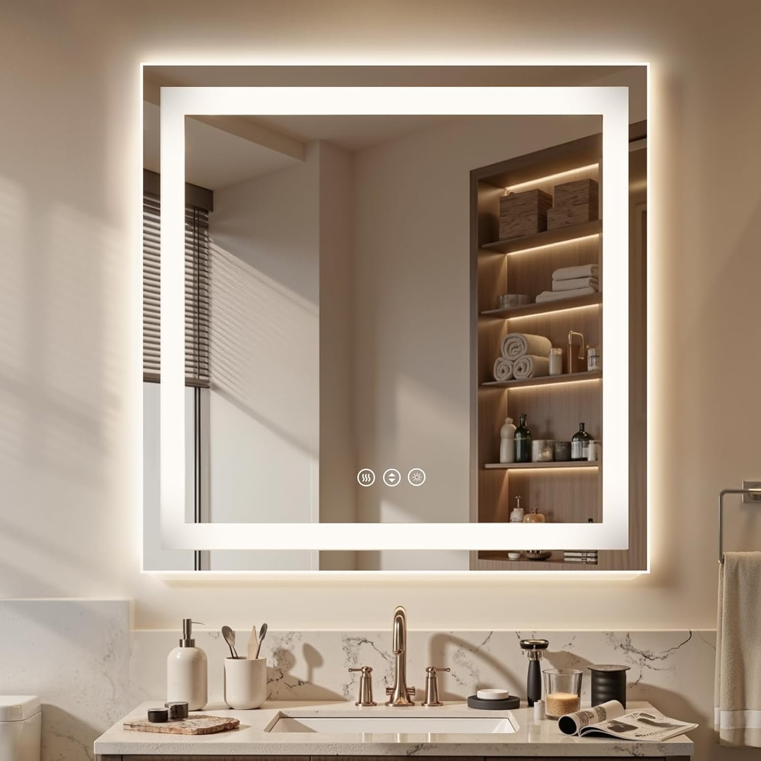 36X36 LED Bathroom Mirror with Lights, Anti-Fog, Dimmable – Lighted Bathroom Vanity Mirror with Front & Back Light, 3 Color Temperatures, Memory Function, Tempered Glass (Horizontal/Vertical)