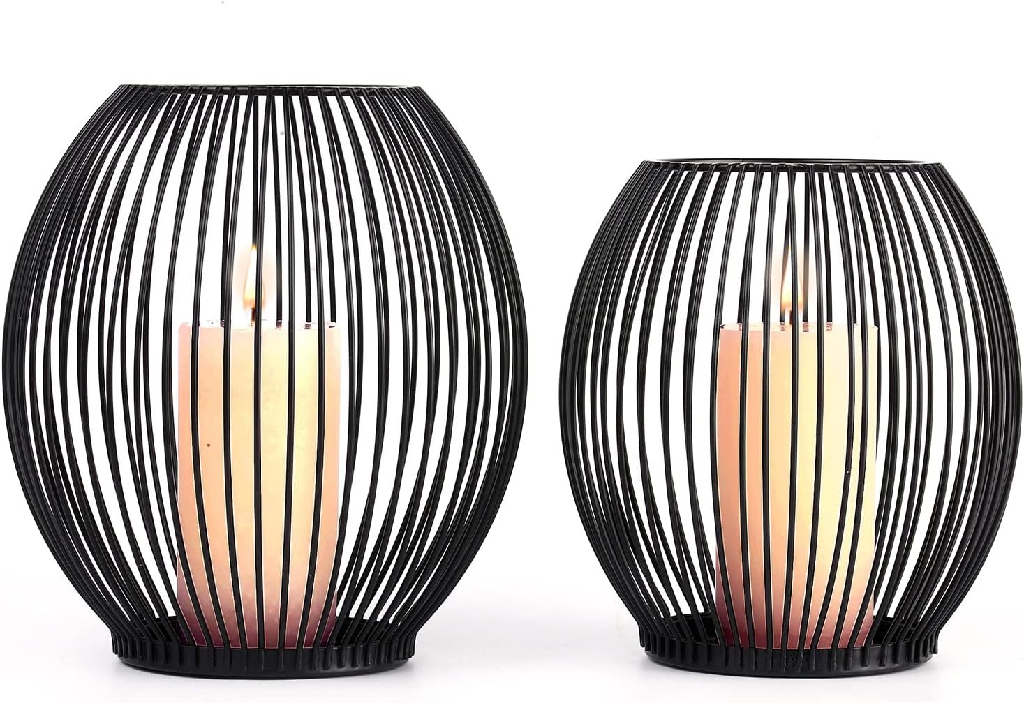 OLEEK Outdoor Candle Holder Decor Set – Black Candle Holder – Candles Holders for Table Centerpiece – Hurricane Candles Holder for Pillar Candles Cage Candle Holders Black Wire Decorative