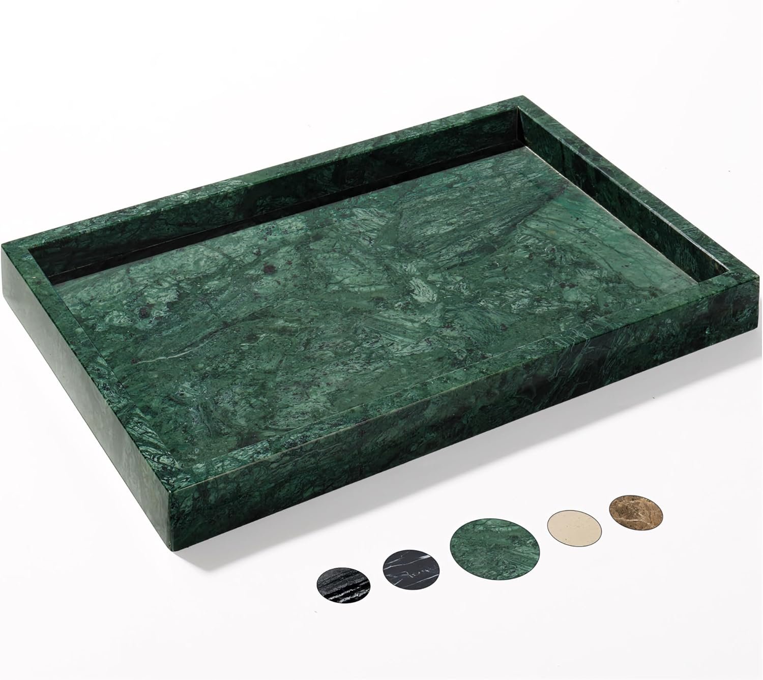 YMXYJM Real Natural Marble Tray for Bathroom, Genuine Marble Stone Vanity Tray, Luxury Storage Trays for Kitchen, Vanity, Home Decor, Dresser, Non-Resin/Non-Ceramic, 12″x 8″x 1.2″, Dark Green