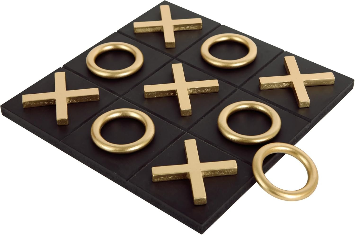 NIKKY HOME 12×12 Inch Tic Tac Toe Wood Game Board Classic Coffee Table Decor Modern Wooden Travel Game for Family, Black & Gold
