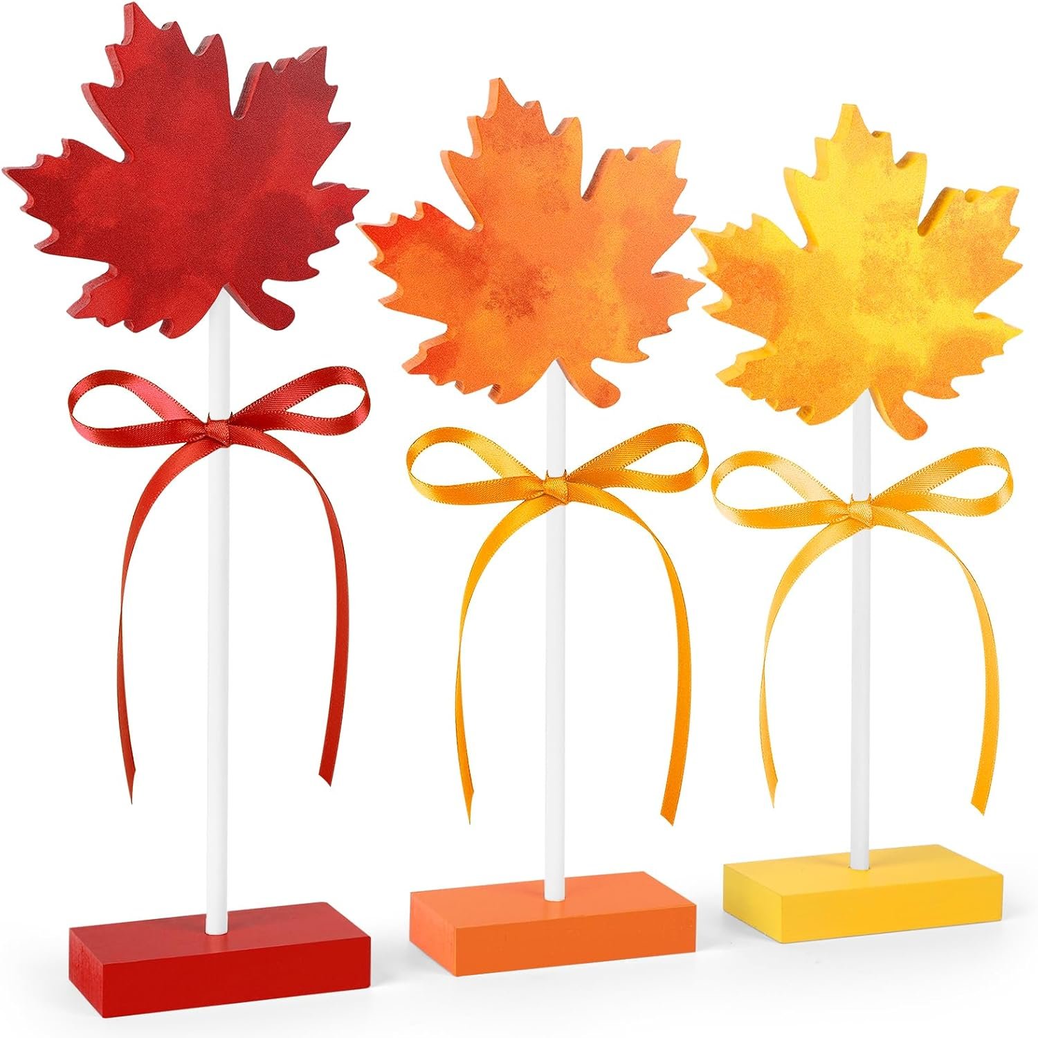 3 PCS Fall Thanksgiving Table Decorations, Fall Maple Leaves Wooden Signs for Thanksgiving Autumn Home Kitchen Decor (Leaf)