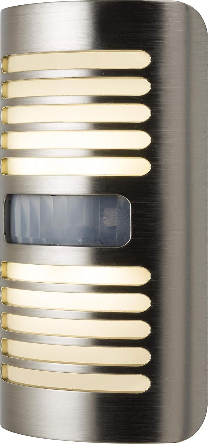 GE Enbrighten LED Motion Sensor Night Light, Plug-in, 40 Lumens, Motion-Select with 25ft Detection, Dusk-to-Dawn, Brushed Nickel Louver – 37299 (1 Pack)