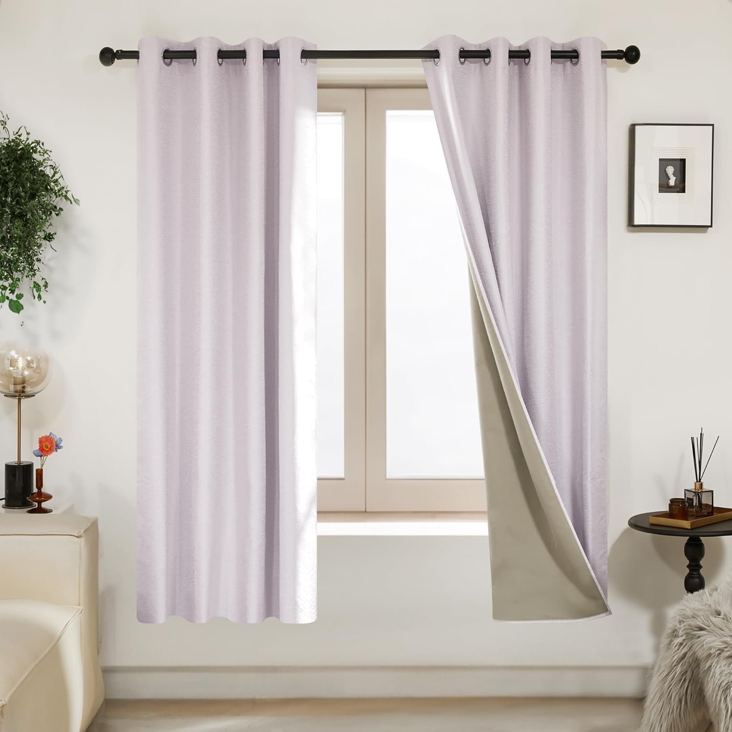 Deconovo 100% Blackout Curtains, Living Room Curtains Jacquard, Blackout Curtains for Bedroom, 2 Panels,Pink-Jacquard,52×74 Inch