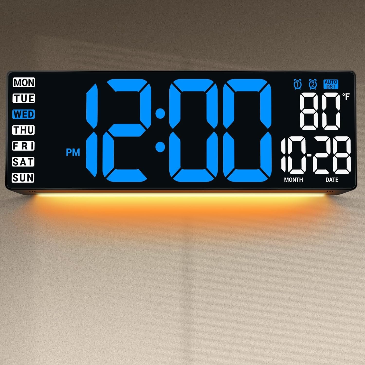 16.5″ Large Digital Wall Clock with Remote Control, Auto-Dimming LED Display with Date Temp, Big Number Wall Mount Decor Clock for Seniors, Classroom, Dorm, Home, Office, Gym Blue