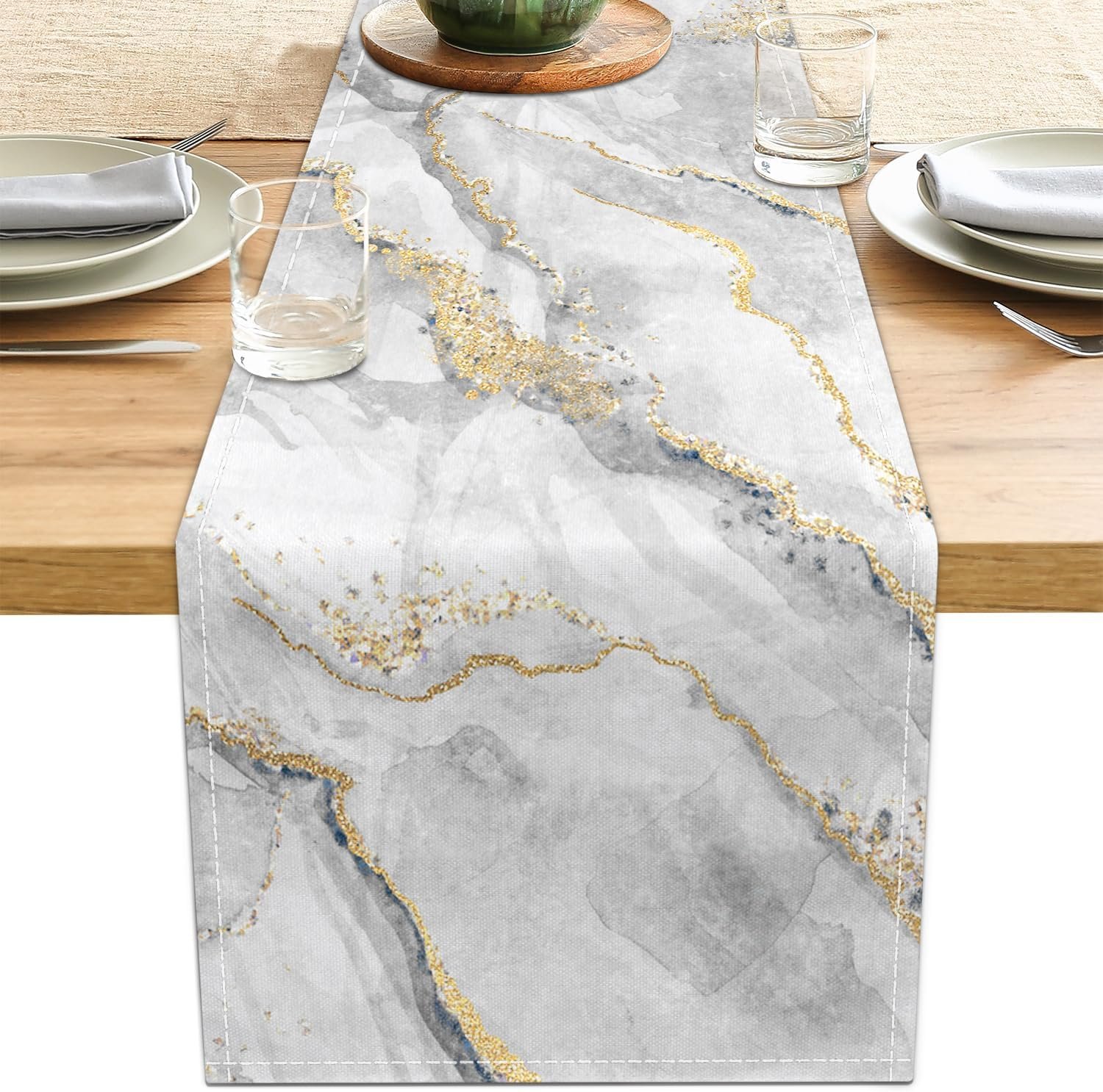 Marble Table Runner 13×36 Inch Gold Grey Table Dresser Runners Modern Table Decorations Coffee Table Runner for Home Kitchen Dining Room (13″x36″, Grey Gold Marble)