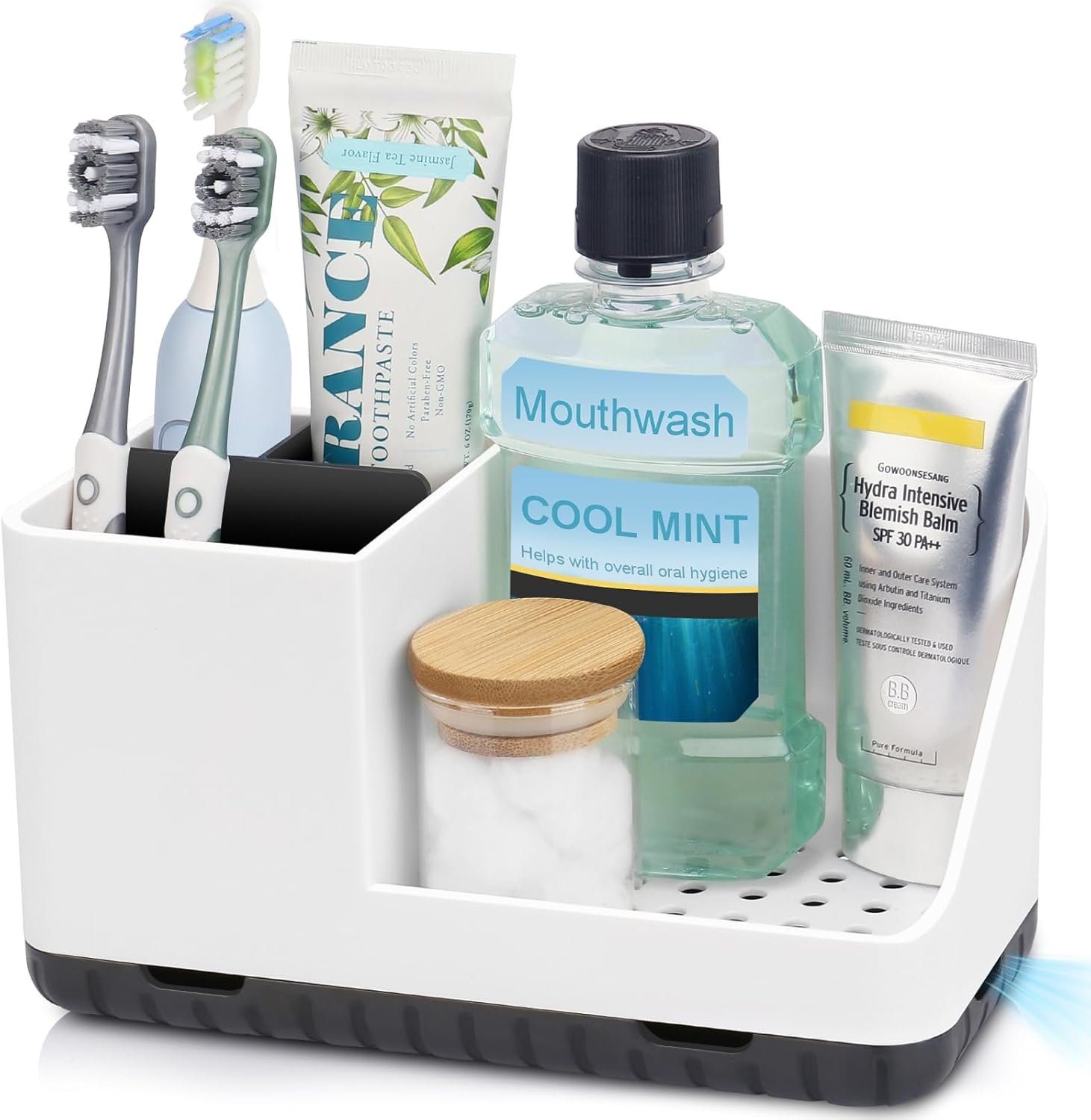 PARKMANI Bathroom Counter Organizer, Bathroom Organizers and Storage, Detachable Toothbrush Holders for Bathroom Vanity Sink Organizer (White)