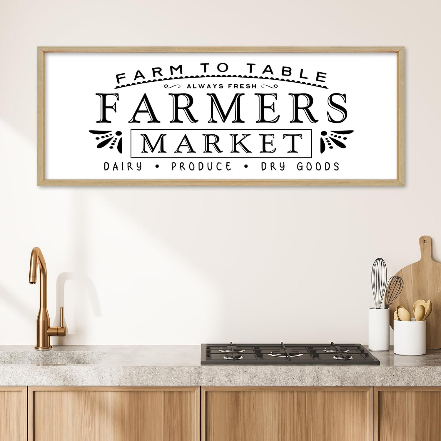 YWMZYKJGS Kitchen Sign Farm to Table Always Freshs Farmers Market Dairy Produce Dry Goods Wall Decor Art 32″X12″ Large Rustic Farmhouse Vintage Dining Room Horizontal Wall Hanging (Wood)