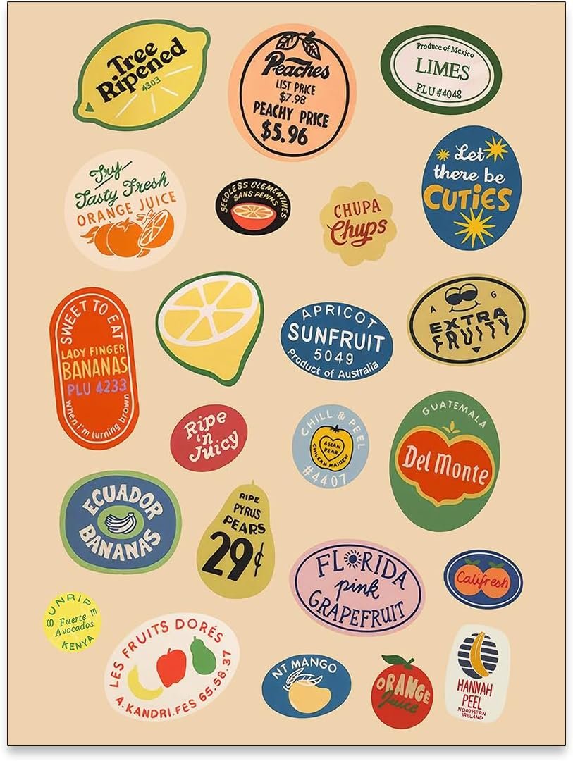 PDFI Trendy Kitchen Canvas Wall Art Vintage Fruit Market Pictures Prints Retro Food Posters for Living Room, Kitchen, Dining Decor 12×16 In Unframed