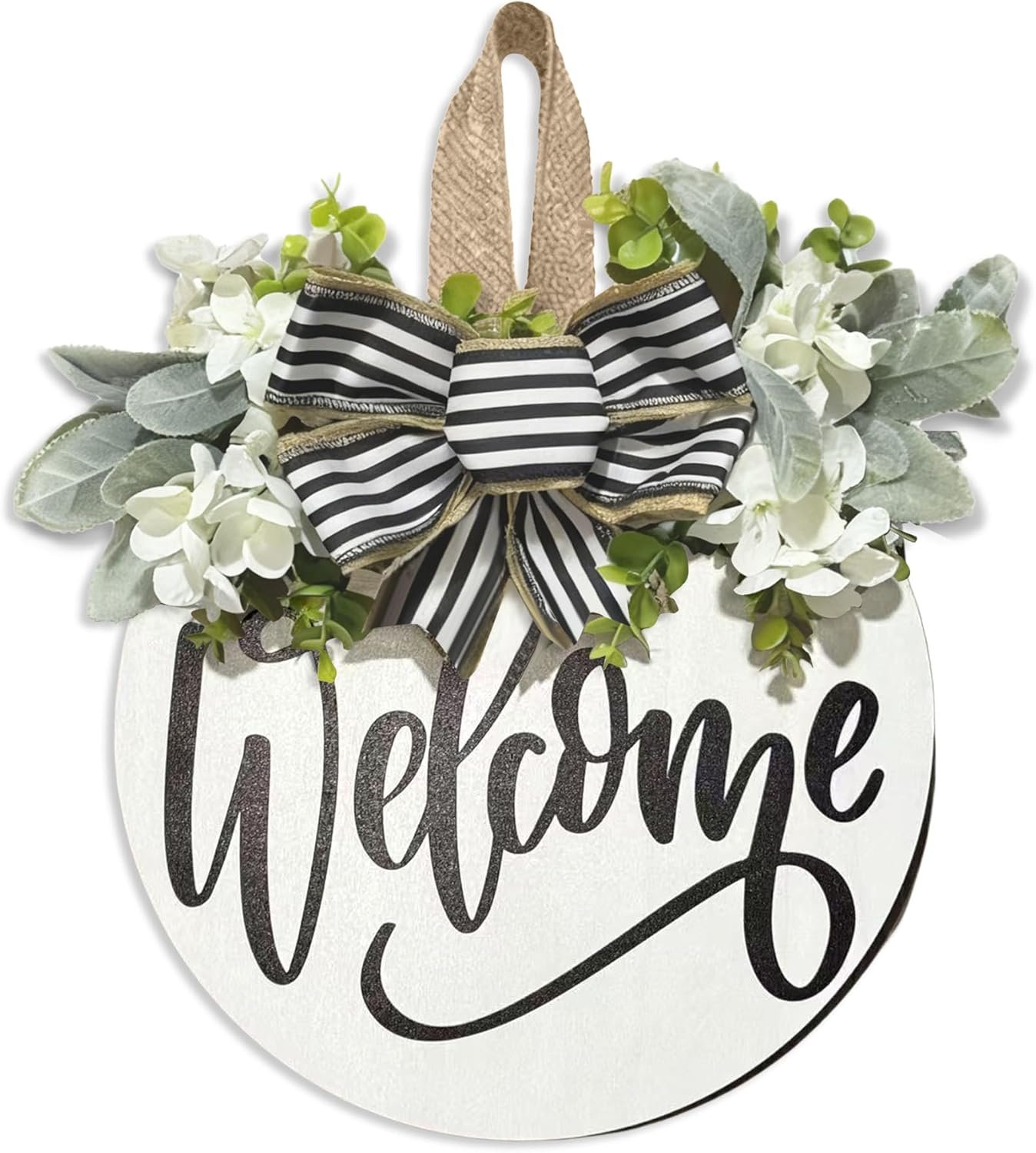 Welcome Wreaths Sign for Front Door, Rustic Wood Wreath with Bow, Welcome Home Porch Hanging Sign Gift, for All Seasons Holiday Farmhouse Outdoor & Indoor Decorations