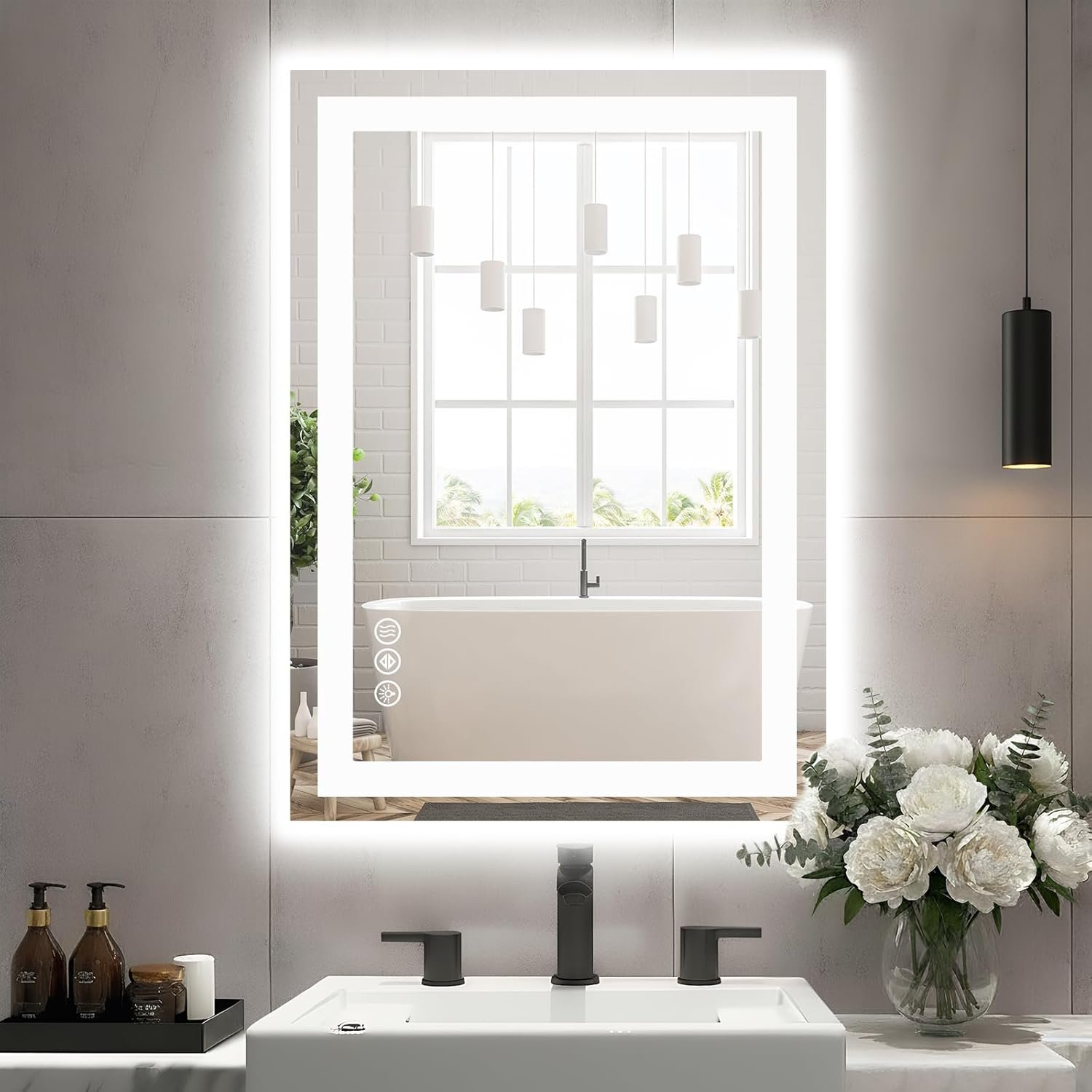 Sweetcrispy 24″x 32″ Smart Anti-Fog LED Bathroom Mirror with Lights and Front Light & Backlit, 3 Color Temperatures, Dimmable, Memory Function, Rectangle Modern Vanity Mirror