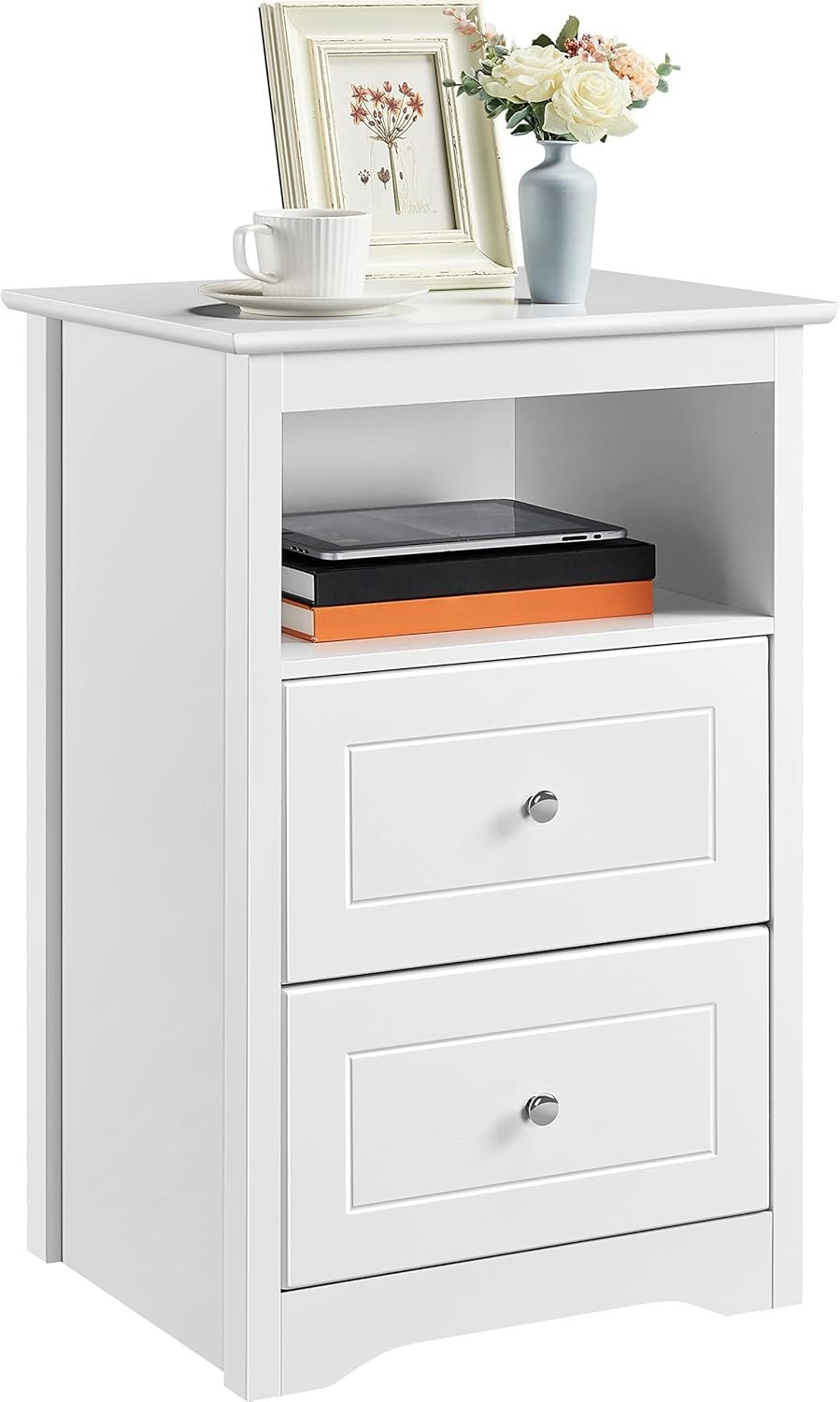 Yaheetech Nightstand with 2 Drawer and 1 Open Shelf, 29″ Tall Bedside Table Wooden Flie Cabinet Telephone Table Bed Side Table with Storage for Bedroom White