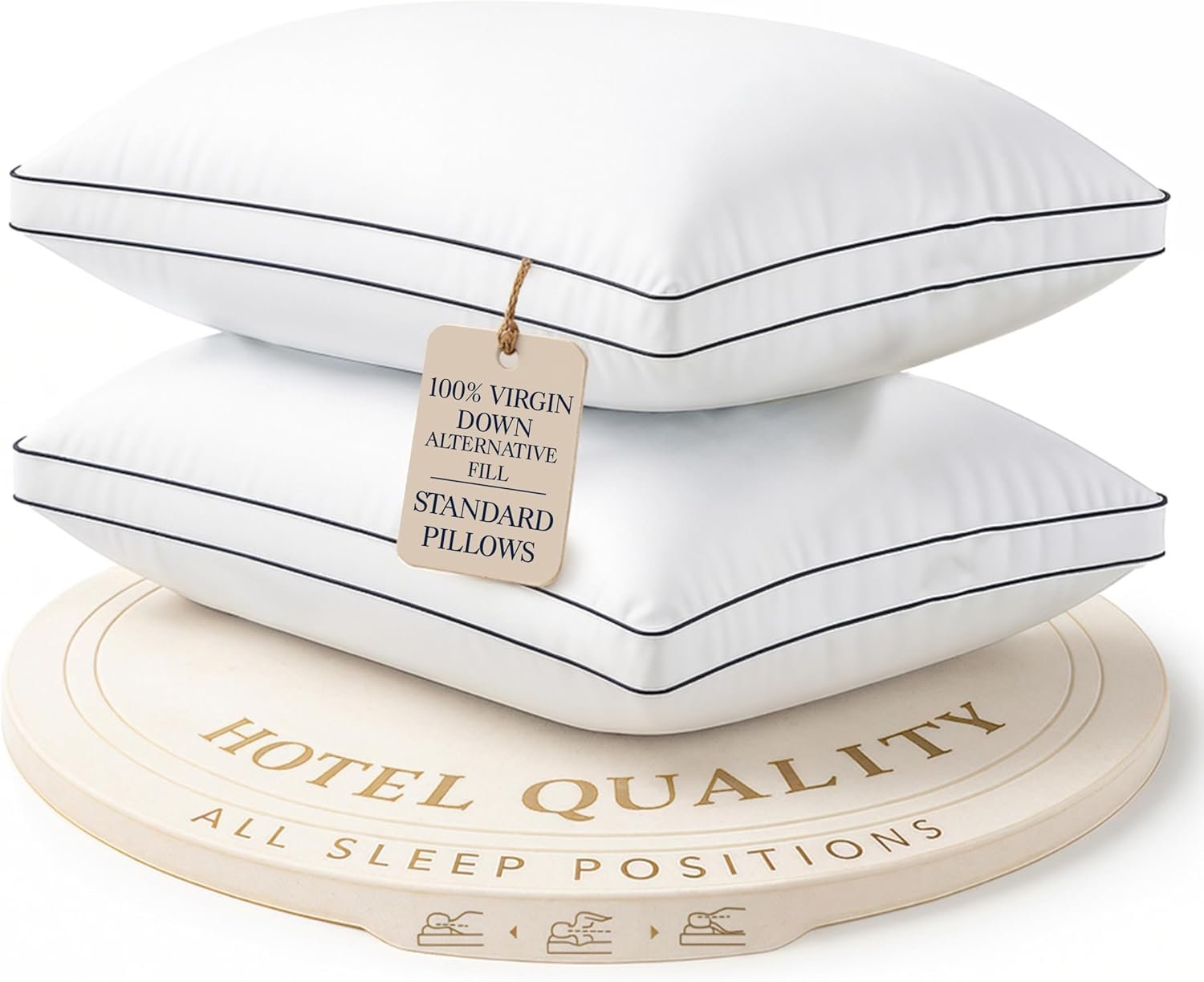 LANE LINEN Bed Pillows Standard Size Set of 2-20″x26″ Medium Firm Down Alternative Pillows for Sleeping, Hotel Quality Back Stomach or Side Sleeper Pillow, Cooling Soft Breathable Easy Care – White