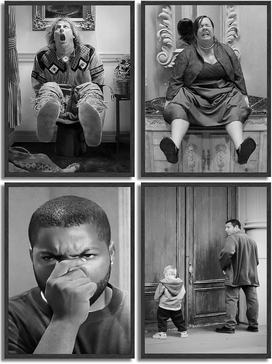 Funny Bathroom Wall Art Set of 4,Black and White Wall Decor Movie Posters Prints,Vintage Humor Bathroom Decor Wall Art for Toilet Restroom Signs,Unframed,8x10inch