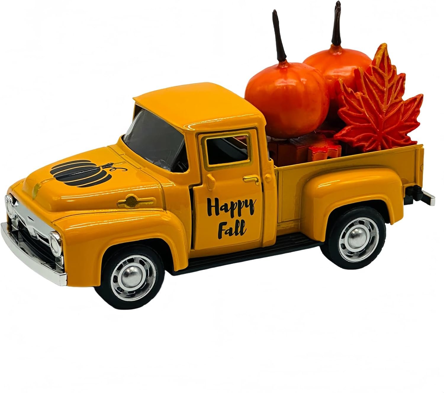 4.9″ Mini Fall Vintage Metal Pumpkin Truck Decor with Pumpkins and Maple Leaves – Fall Rustic Farmhouse Style Table Centerpiece, Thanksgiving & Autumn Havest Tiered Tray Decoration for Home Kitchen