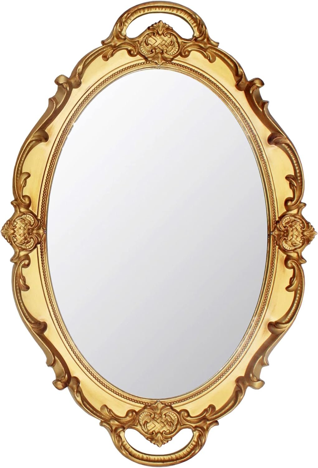 Eaoundm 14.5 x 10 inchs Smallest Oval Antique Decorative Wall Mirror Vintage Hanging Mirror (Gold)