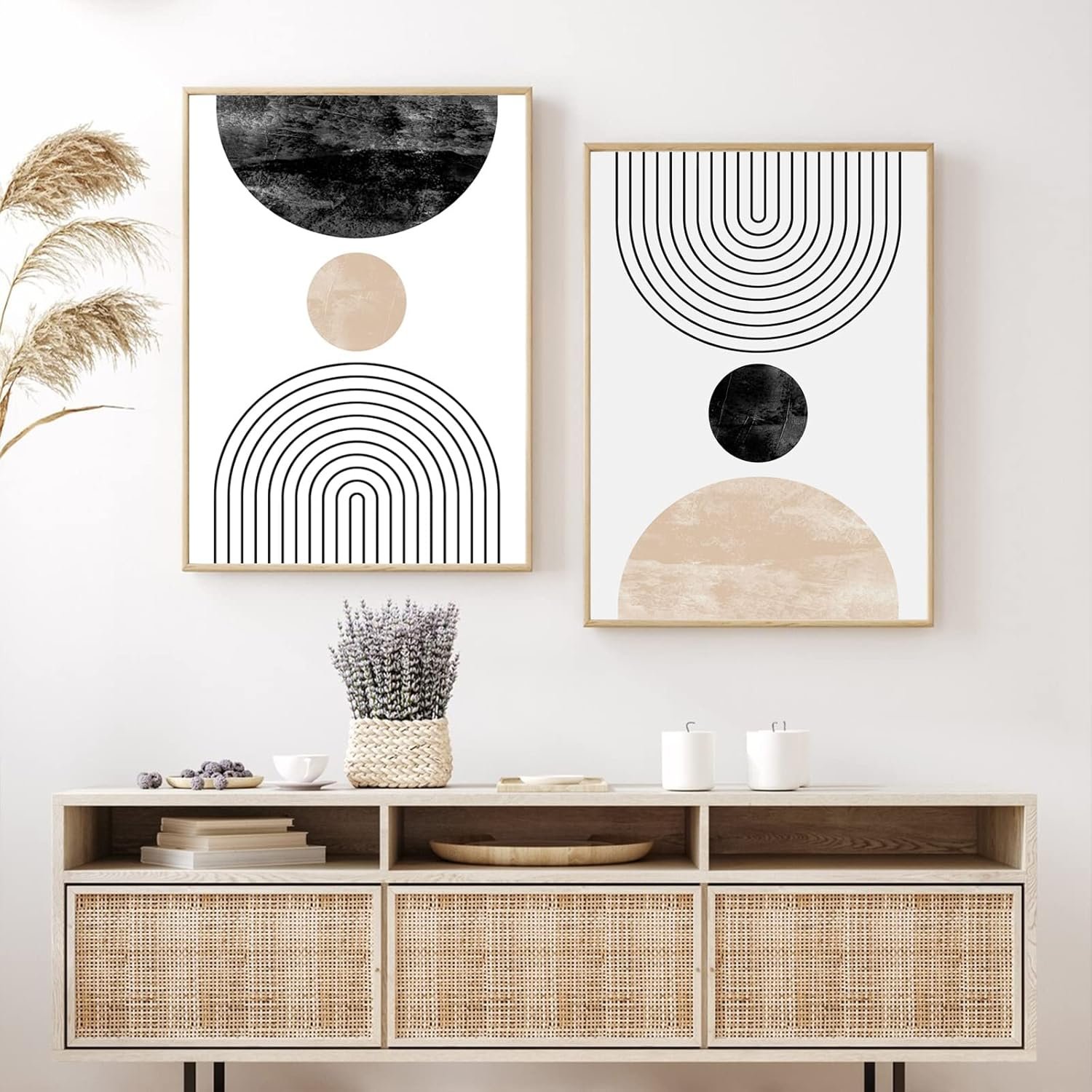 Mid Century Modern Wall Art Prints Set of 2, Neutral Abstract Geometric Wall Art Boho Canvas Prints Mid Century Eoind Wall Decor Modern Abstract Pictures Artwork for Home Room 16×24 Inch Unframed