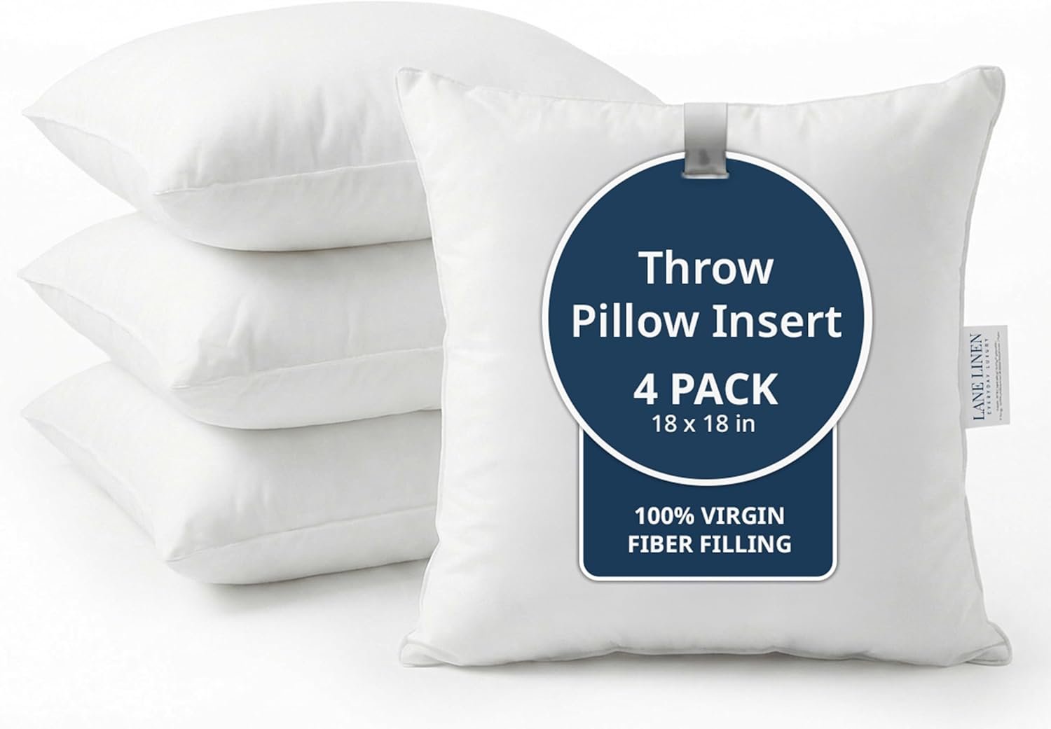 LANE LINEN 4 Pack 18×18 White Throw Pillow Inserts for Decorative Pillow Covers, Couch Pillows for Living Room, Fluffy Pillows for Bed