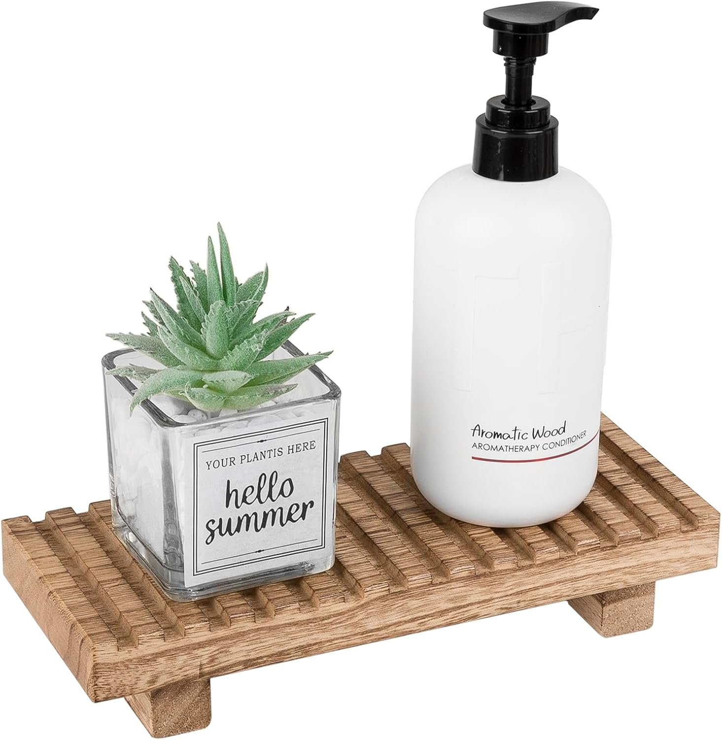 Bathroom Tray Rustic Farmhouse Bathroom Decor Wood Display Stand Riser Kitchen Soap Dish Holder for Vanity, Countertop, Sink, 8.6 * 3.6 Brown