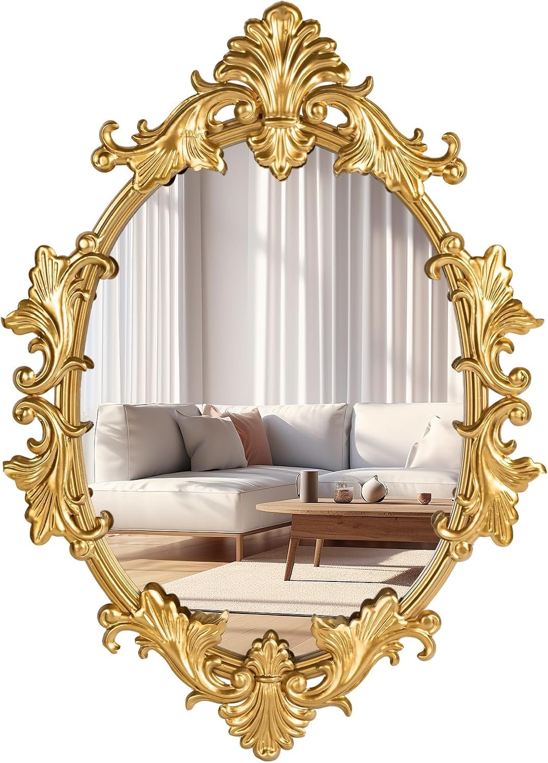 Gold Oval Wall Mirror, 19″x27″ Vintage Decorative Baroque Hanging Mirrors for Bedroom, Living Room Dresser Decor, Entryway