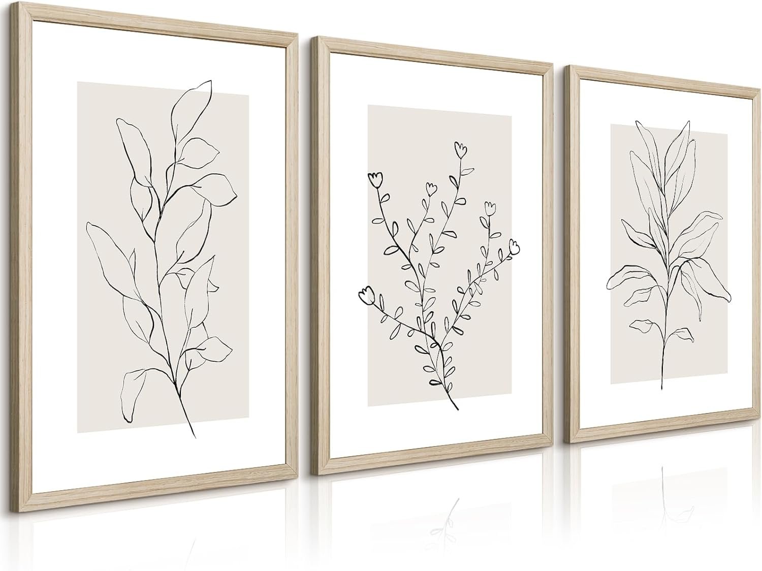 Neutral Botanical Prints Wall Art Decor Plant Minimalist Canvas Pictures Vintage Beige Wall Art Modern Farmhouse Line Poster Boho Abstract Painting Artwork for Bedroom 16×24 Inch Framed Set of 3