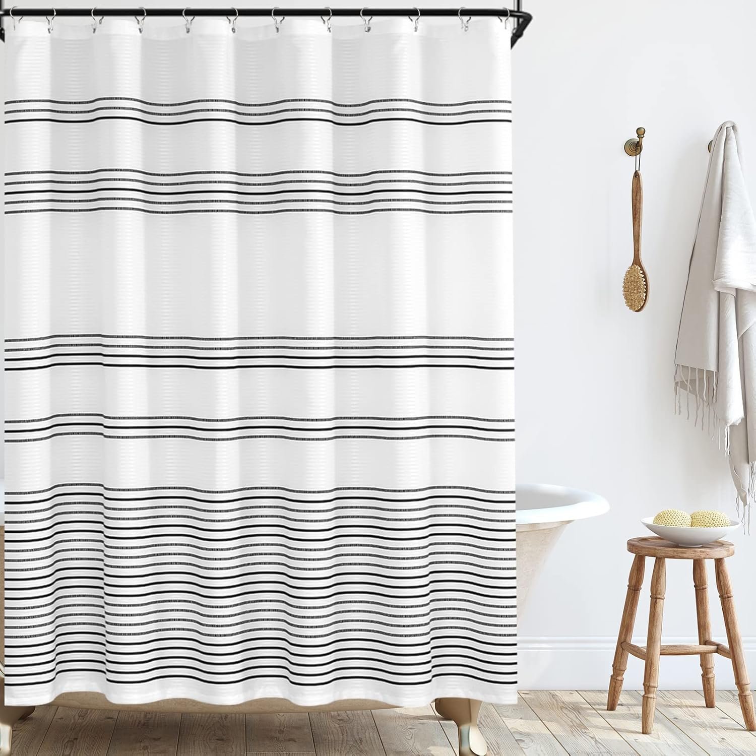 jinchan Black and White Shower Curtain for Bathroom Modern Farmhouse Striped Waterproof Fabric Shower Curtain Set with 12 Hooks Machine Washable 70×72 Inches