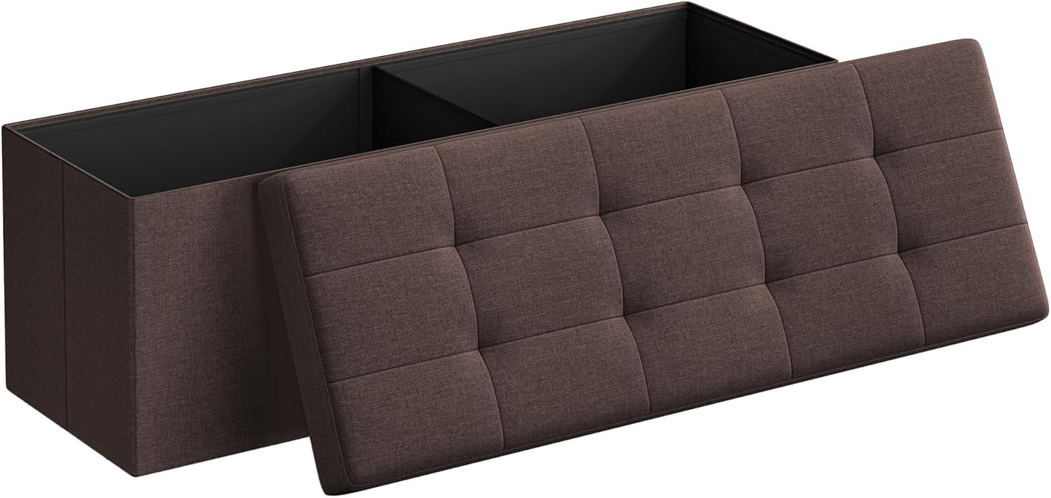 SONGMICS MAZIE Collection – 43 Inches Folding Storage Ottoman Bench, Ottoman Foot Rest, End of Bed Bench, Storage Chest, Load 660 lb, for Living Room, Bedroom, Entryway, Brown ULSF77BR