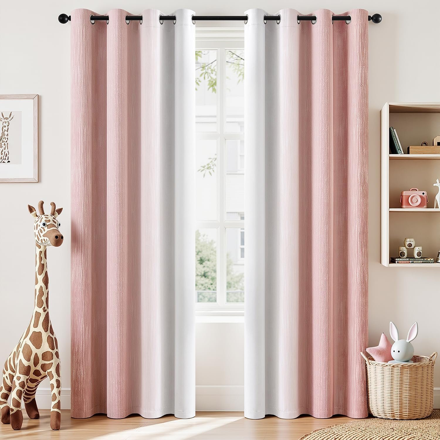 MIULEE Pink and Greyish White Ombre Blackout Curtains, Full Room Darkening Thermal Insulated 84 Inches Long Drapes for Bedroom/Living Room Grommet Window Treatments Modern 52Wx84L, Set of 2