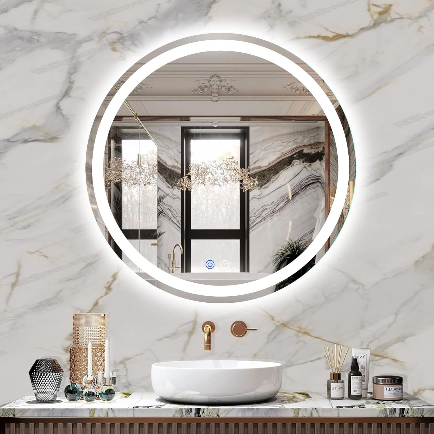 24″ LED Bathroom Mirror Round Vanity Mirror, Anti-Fog, Dimmable, 3 Color Temperature, Memory Function Led Wall Mirror for Bathroom, Vanity, Shaving (Vertical/Horizontal)