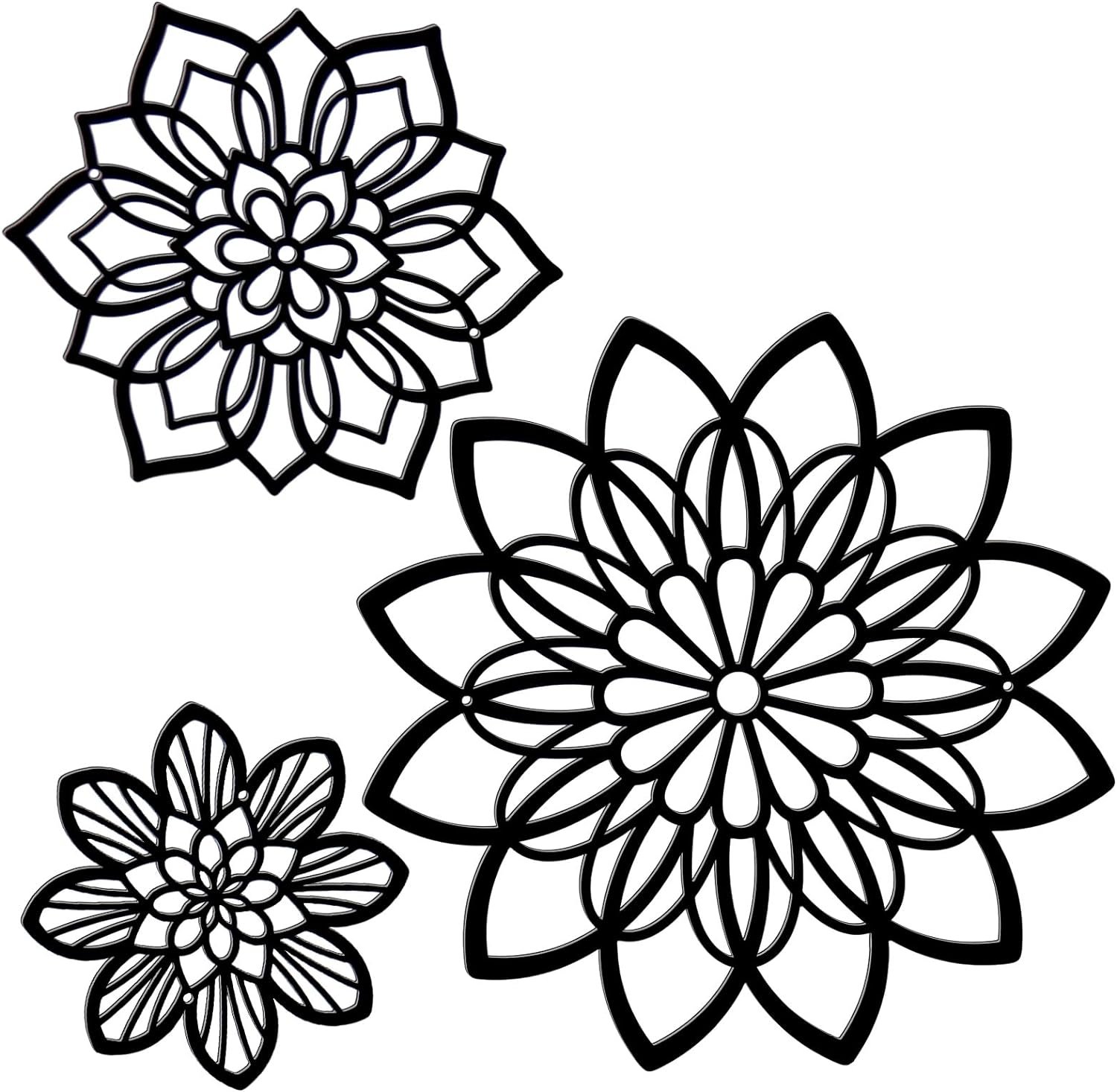 Zzbakress 3 Pieces Metal Flowers Wall Decor, Black Wall Decors, Flower Art Wall Decor Farmhouse Wall Decoration Multiple Flowers Hanging Decor for Bathroom Living Room Garden Office (Black Elegant)