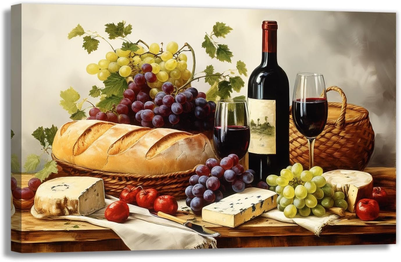 Wine Wall Art Framed Kitchen Dining Canvas Painting Print Wine Pairing Art Food Pictures Artwork for Home Dinning Room Decor(Artwork-4,12″x18″)