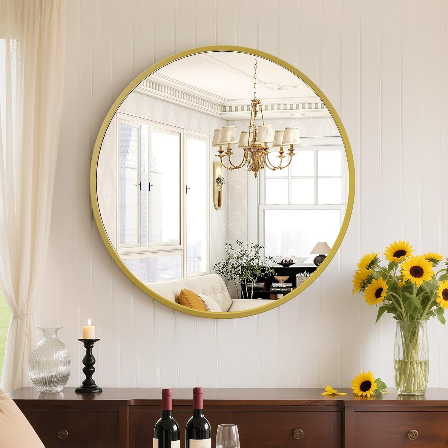 Sweetcrispy 20in Round Bathroom Mirrors for Wall, Bathroom Mirrors for Over Sink, Wall Decor for Bathroom, Entryway, Bedroom, Vanity, Classical Gold
